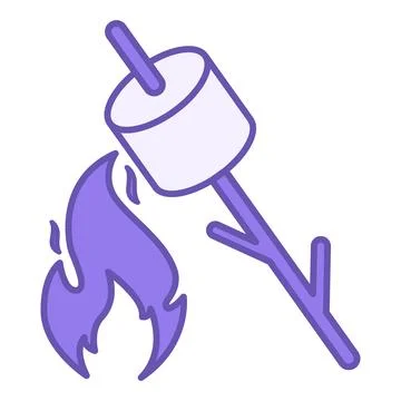 Marshmallow Colored Icon. Vector Icon. Marshmallows on a stick roasted over.. Ilustração Stock