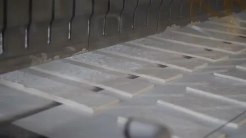 Marshmallow is cut on a conveyor line  Video stock 146162057