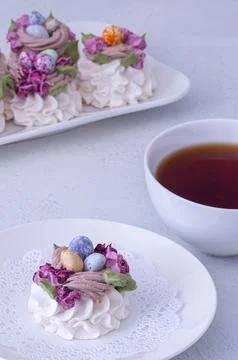 Marshmallow dessert for Easter on a light background Stock Photos