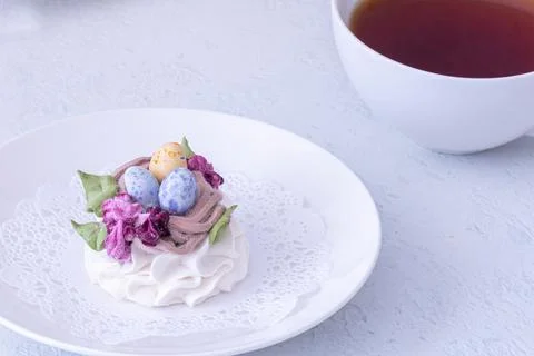 Marshmallow dessert for Easter on a light background Stock Photos