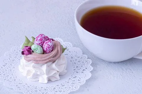 Marshmallow dessert for Easter on a light background Stock Photos