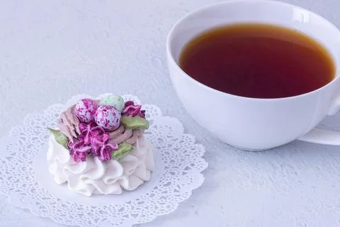 Marshmallow dessert for Easter on a light background Stock Photos