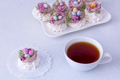 Marshmallow dessert for Easter on a light background Stock Photos