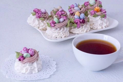 Marshmallow dessert for Easter on a light background Stock Photos