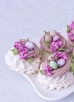 Marshmallow dessert for Easter on a light background Stock Photos