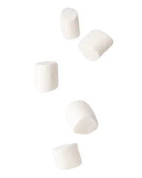 Marshmallow falling isolated on white background with clipping path Stock Photos