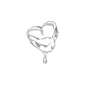 Marshmallow heart shape in melted chocolate hand drawn vector engraved Stock Illustration