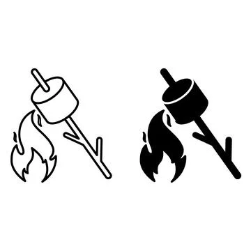Marshmallow icons. Black and White Vector Icons. Marshmallows on a stick ro.. Stock Illustration