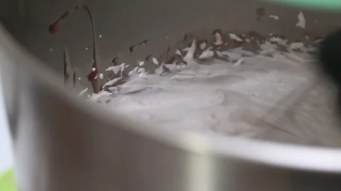Marshmallow mass and agar syrup are mixed in a mixer bowl. Cooking marshmallo Stock Footage 163651872