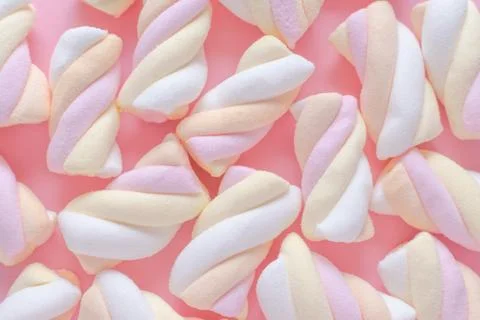 Marshmallow pattern background, pastel color dessert, sweet food, closeup Stock Photos
