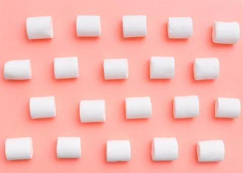 Marshmallow pattern, top view flat lay on colorful background Stock Photos