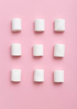 Marshmallow pattern, top view flat lay on colorful background Stock Photos