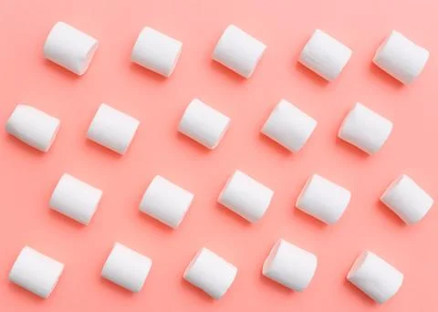 Marshmallow pattern, top view flat lay on colorful background Stock Photos