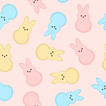 Marshmallow peeps pattern, Easter bunnies seamless background. Small cute Illustrazione stock