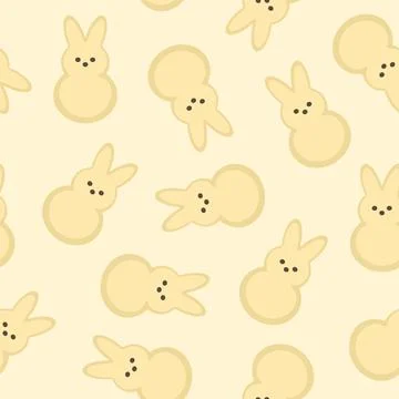 Marshmallow peeps pattern, Easter bunnies seamless background. Small cute yellow Stock Illustration