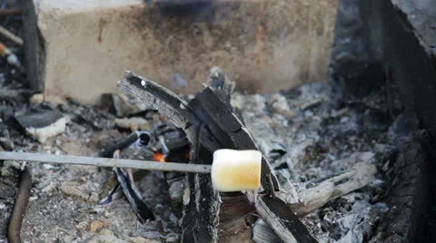 Marshmallow roasted in campfire and getting bronzed Vidéo 27088013
