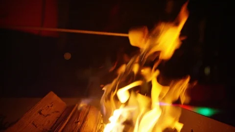 Marshmallow roasting on a stick over the fire Stock Footage 116786020
