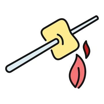 Marshmallow roasting on stick over small fire Ilustração Stock