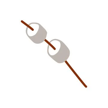 Marshmallow on Stick. Vector Flat Cartoon illustration Isolated on white ba.. Stock Illustration