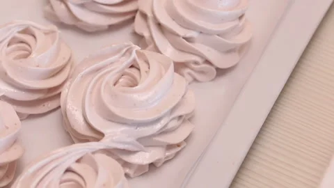 Marshmallow on a tray lined with stabilization. Cooking marshmallows. Close-u Stock Footage 163651841