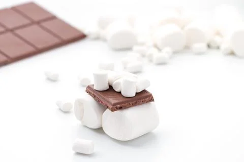 Marshmallows and chocolate Stock Photos