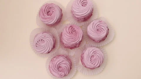Marshmallows with blackberries taste in box or kitchen tiles 스톡 동영상 242591863