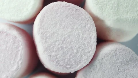 Marshmallows In Bowl Rotating top view.4K macro Stock Footage 155283888