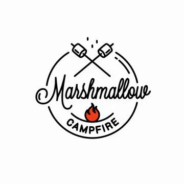 Marshmallows campfire logo. Round linear on white Stock Illustration