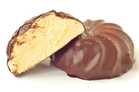 Marshmallows in chocolate glaze Stock Photos