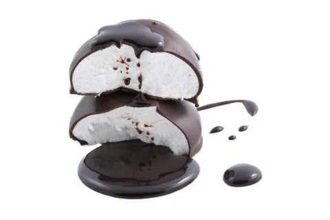 Marshmallows in chocolate Stock Photos