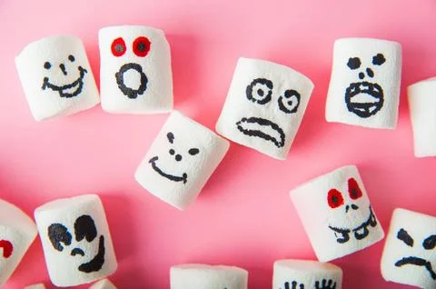  Marshmallows close-up and copy space on a pink background. Marshmallows for Hal Stock Photos