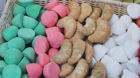 Marshmallows colored in a box.delicious gift set for your beloved Stock Footage 119392448