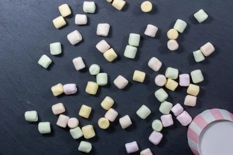 Marshmallows on colorful background Stock Photos