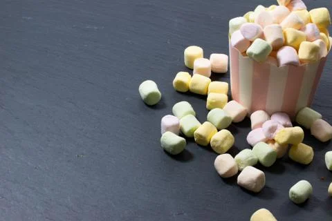 Marshmallows on colorful background Stock Photos