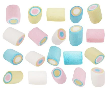 Marshmallows of different colors isolated Stock Photos