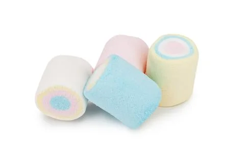 Marshmallows of different colors isolated Stock Photos