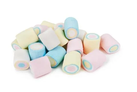 Marshmallows of different colors isolated Stock Photos