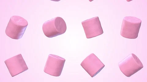Marshmallows Falling on a Light Background. Colorful Marshmallows 3D Animation. Stock Footage 303982304