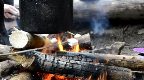 Marshmallows on the fire Stock Footage 67361875