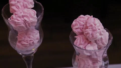 Marshmallows in a glass, a festive dessert on the table Stock Footage 200466693