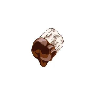 Marshmallows in melted dark chocolate hand drawn vector illustration, sweet Stock Illustration