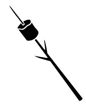 Marshmallows strung on a frying stick - vector silhouette illustration for logo Stock Illustration