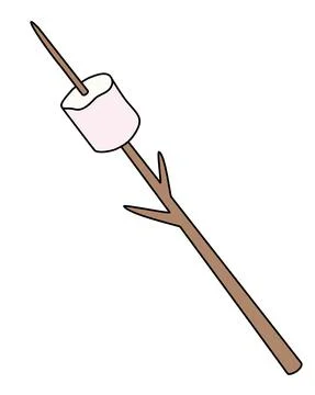 Marshmallows strung on a frying stick - vector full color illustration. Stock Illustration