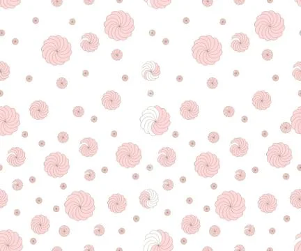 Marshmallows vector seamless texture. Pink contour marshmallows on a white Illustrazione stock