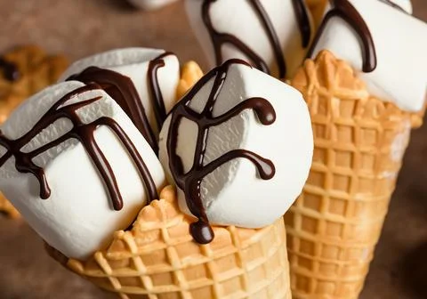 Marshmallows in a waffle cone Stock Photos