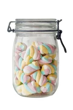 Marsmallows stacked in a jar Stock Photos