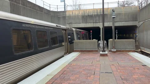 MARTA train arriving at College Park station near Atlanta airport with Stock Footage 328289908