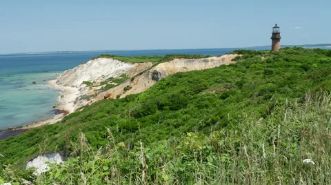Martha's Vineyard Lighthouse with beach in distance 1 4k Stock Footage 41635968