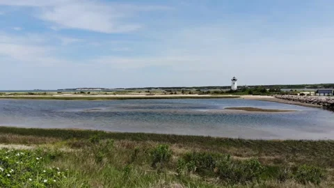 Martha's Vineyard, MA - Edgartown Lighthouse Flyover Stock Footage 266826826