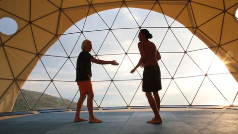 Martial art lessons inside a tent Stock Footage 87103192